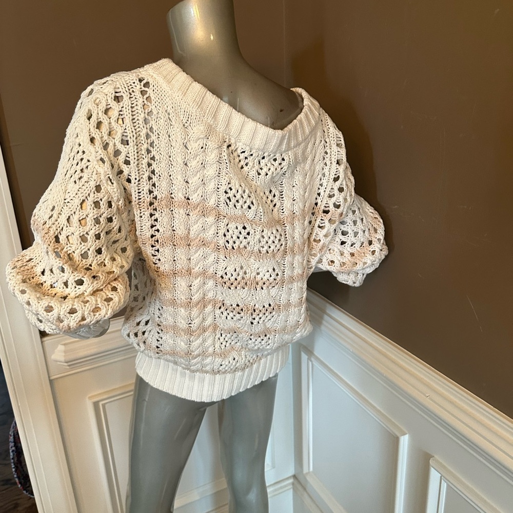NWT JOHN & JENN Cream/Pink Cable Knit  Sweater Size Small - Picture 5 of 5